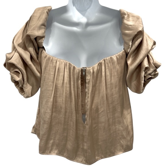 Revolve Bardot Caught Sleeve Off Shoulder Satin Bustier Top in Pebble - 4 - Picture 6 of 15